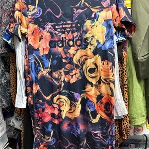 adidas Black Collar Floral Graphic Tee Dress with Purple and Pink Accents